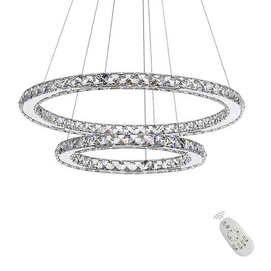 Onforu 48W Modern Crystal LED 2 Ring Design, Creative Chandelier Pendant Light for Bedroom Living Room Dining Room (Dimmable, 48W)