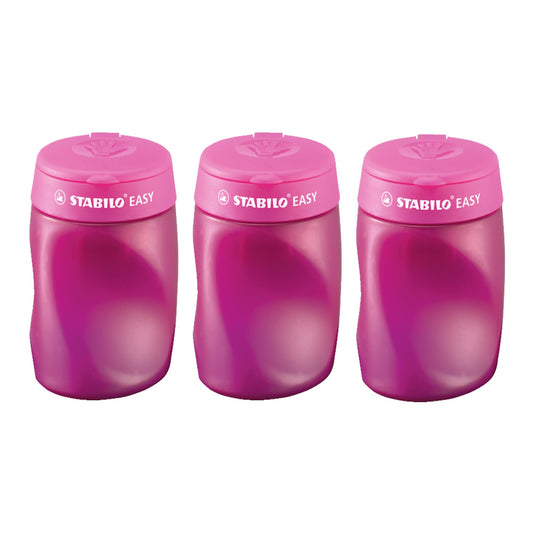 STABILO - Ergonomic pencil sharpener for left-handers - EASYsharpener - 3 in 1 - 3 pack - pink