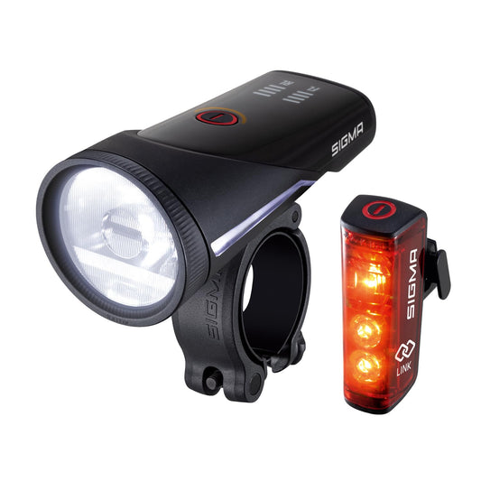 SIGMA SPORT bike light set Aura 100 USB/Blaze Link & Blaze | LED bike light | StVZO approved, rechargeable rear light with brake light, rear