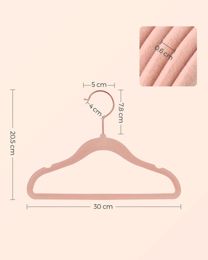 SONGMICS Kids Velvet Hangers, Set of 50 Baby Hangers with 360° Rotatable Hook in Rose Gold, Space-Saving and Non-Slip, for Closet Organization, Pastel Pink CRF027P01