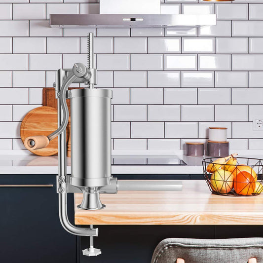 COSTWAY 1.5kg/2.5kg/3kg/5kg manual sausage stuffer, stainless steel sausage machine, silver sausage filling machine with table clamp, sausage syringe including filling tubes (2.5KG - 4 filling tubes)