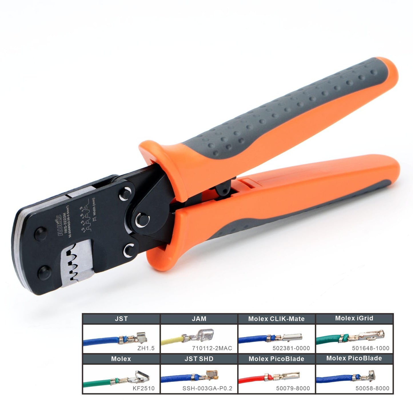 iCrimp IWS-3220M Crimping Tool for 0.03-0.5mm² wire ferrules, Micro connector pin crimping tool Ratchet crimper for D-Sub, open barrel Molex, JST, and JAE.
