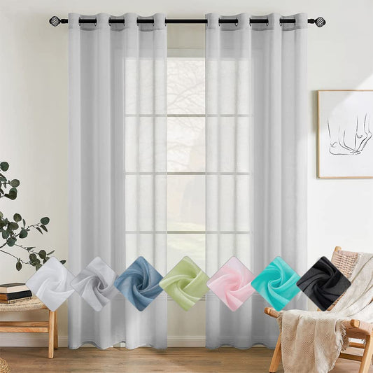EMEMA 2-piece set Sheer Voile Curtain with Grommets. Transparent curtain made of Voile Polyester, perfect for the living room. Airy decorative curtain for the bedroom, 140 X 200 cm (W x H) in gray.