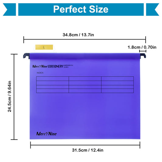 MerryNine A4 hanging file folders made of polypropylene, with tabs and card inserts, for school, home, work, office, organization (1, purple)