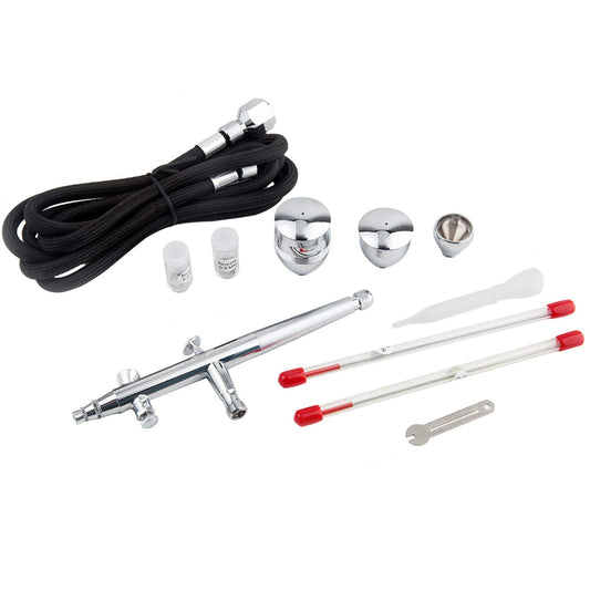 Fengda Airbrush Double Action Gun Airbrush Set FE-186K with front Micro Air adjustment knob and 3 different cup and nozzle sizes for painting, cake decorating, tattooing, model art.