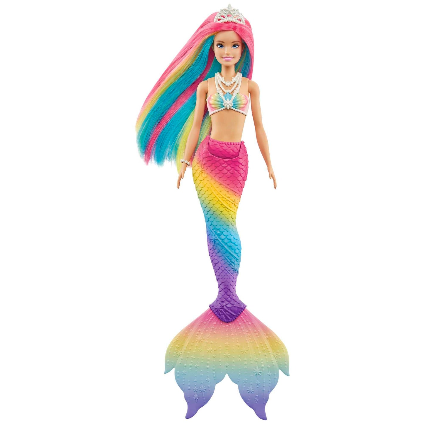 Barbie Dreamtopia Rainbow Magic Mermaid doll with rainbow hair, color-changing features activated by water, toy for ages 3 and up, great gift for girls, GTF89