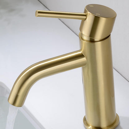 TRUSTMI Brass Bathroom Sink Faucet, Single Lever Mixer, Basin Tap with Water Inlet Hose, Brushed Gold.