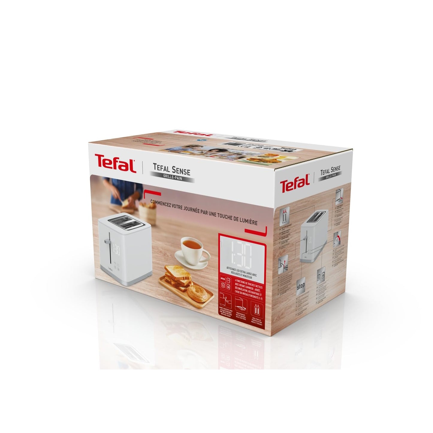 Tefal TT6931 Sense Toaster | 7 browning levels | Digital display | Countdown | Reheat/Defrost | Crumb tray | Stop button | White