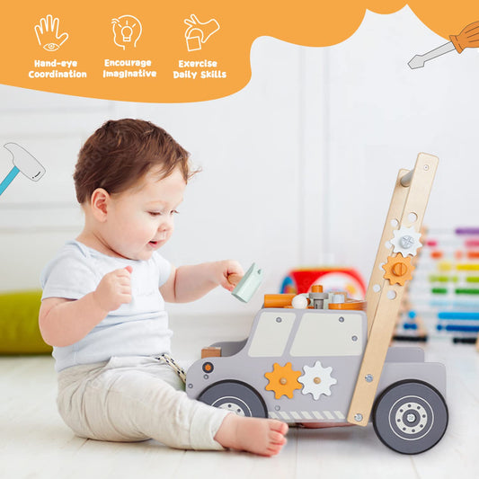 Labebe wooden baby walker, toddler tool bench, walking helper for boys and girls, kids workbench, baby activity center, Montessori toy for children aged 1-3 years.