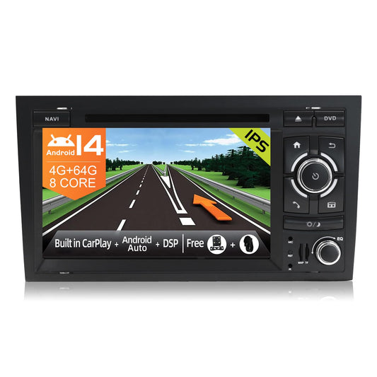 JOYX Android 12 Car Stereo for Audi A4/S4/RS4/Seat Exeo - [4G+64G] - Built-in DSP+Carplay+Android Auto - Rearview Camera Canbus FREE - With DAB Steering Wheel Control 4G WiFi Bluetooth5.0-2 Din