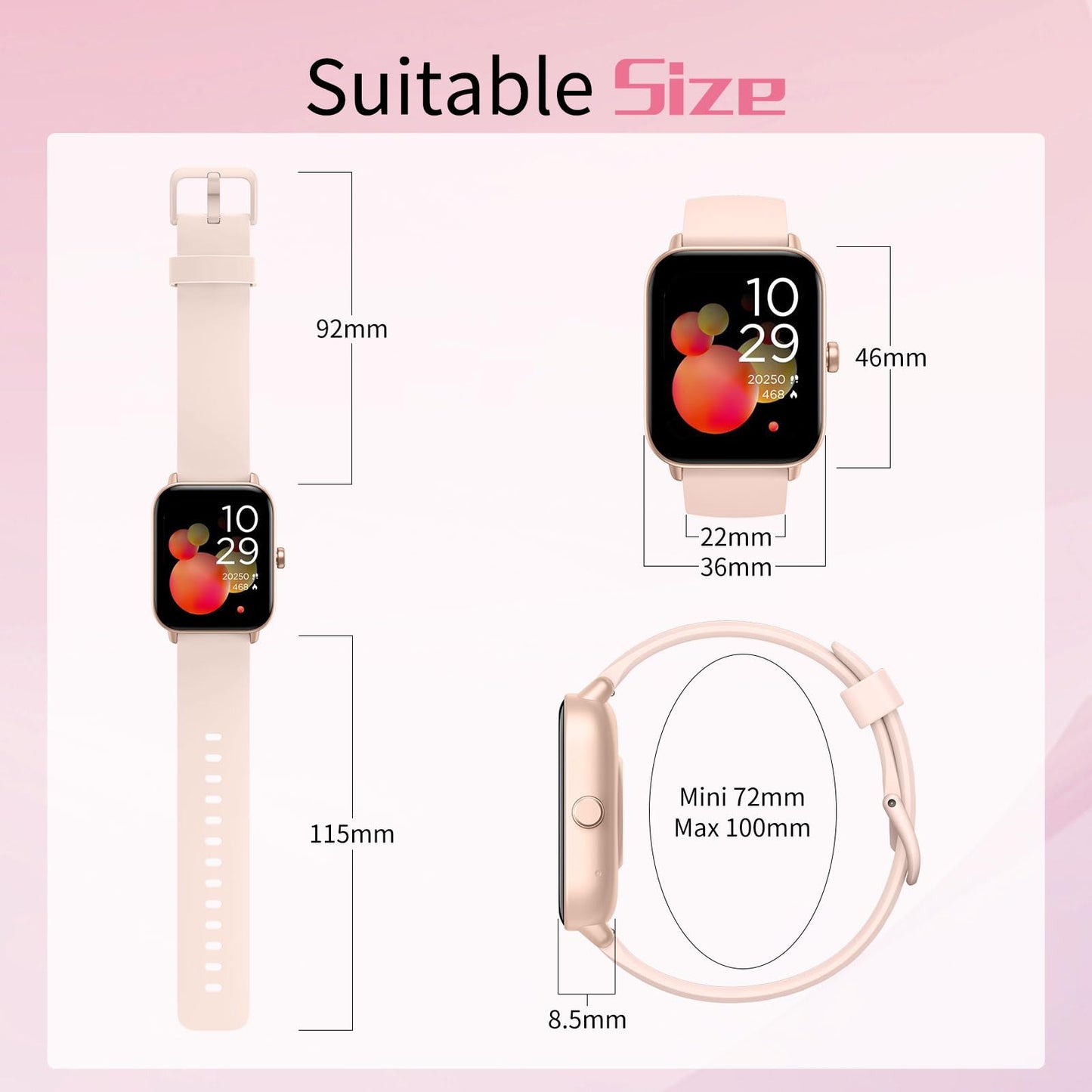Loddery Smartwatch for women with phone function 1.85" touchscreen fitness watch with Alexa IP68 waterproof smart watch integrated pedometer heart rate monitor, message notifications, 100+ sports modes
