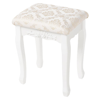 WOLTU Makeup Stool Vanity Stool, Country Style Ottoman, Baroque Padded Stool for Vanity Table, MDF Wood, White Lacquered, MB6011