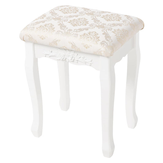 WOLTU Makeup Stool Vanity Stool, Country Style Ottoman, Baroque Padded Stool for Vanity Table, MDF Wood, White Lacquered, MB6011
