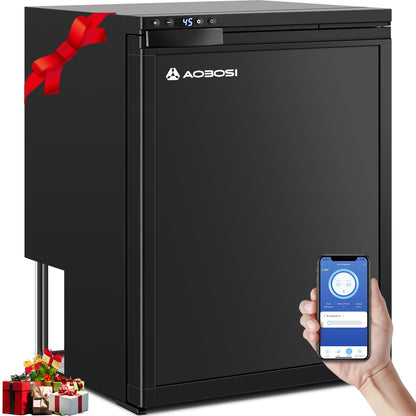 AAOBOSI 65L Compressor Cooler, RV Fridge with APP Control, 12/24V DC, Car Cooler with LED Lights, up to -20℃ Compressor fridge for Car, Truck, Boat, RV, Camping and Travel.