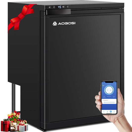 AAOBOSI 65L Compressor Cooler, RV Fridge with APP Control, 12/24V DC, Car Cooler with LED Lights, up to -20℃ Compressor fridge for Car, Truck, Boat, RV, Camping and Travel.