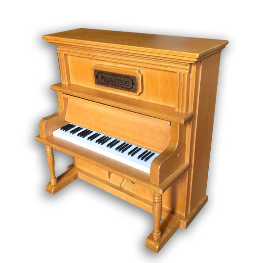 BinkeGG Brown Music Box Wooden Upright Piano Wind-Up Musical Toy with Sankyo Music Mechanism (Option 60 Melodies) (Rock a Bye Baby)