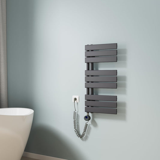 EMKE electric towel warmer radiator 762x400 mm, electric towel rail with thermostat, electric towel warmer with heating element in anthracite 400W.