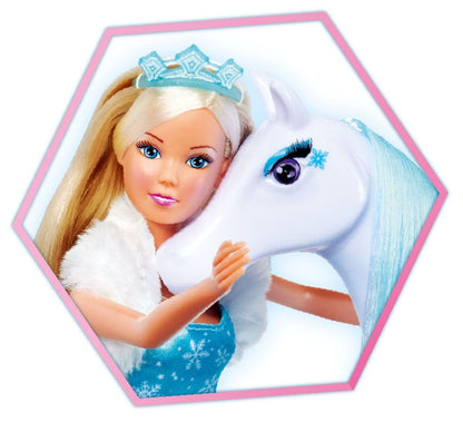 Simba 105733522 - Steffi Love Snow Dream, magical sled with horse and Steffi as ice princess, L:50cm, Doll 29cm, Suitable for children aged 3 years and up.