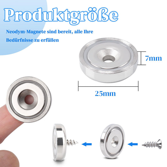 Aenienoe 10pcs Neodymium Magnets 25mm Magnets Extra Strong with Hole 30KG Force Pot Magnet Round Magnet for Screw Fixing Bolt