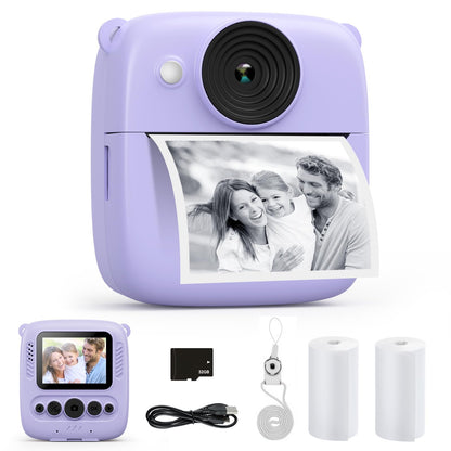 CalineGam Kids Camera Instant Camera, 48MP Instant Camera for Kids with 32GB Card & Printing Paper, 1080P Digital Camera for Kids, Gifts for Boys and Girls 3-12 Years (Purple)