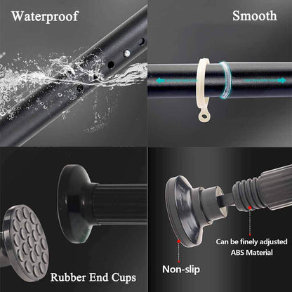 WHITNEY Extra Long Curtain Rod, No Drilling Required. Extendable Stainless Steel Curtain Rod for large windows, shower rooms, cabinets. 92-127cm.