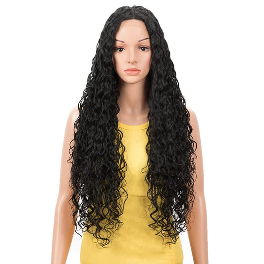 DEBUT Lace Front Wig Long Curly Wig for Women 76 cm 263g Synthetic Hair Side HD Lace Front 150% Density（76 cm,1B）