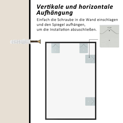 Goezes Black Mirror 50x70cm Bathroom Mirror Black Metal Frame Decorative Bathroom Wall Mirror for Bathroom, Living Room, Guest WC
