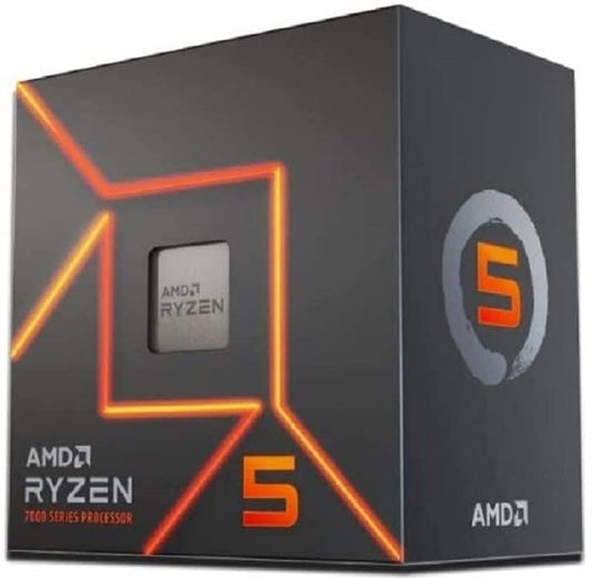 AMD Ryzen 5 7600 processor (integrated Radeon Graphics, 6 cores/12 threads, 65W TDP, AM5 socket, 38MB cache, Up to 5.1 GHz max boost, Wraith Stealth cooler)