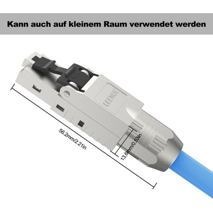 LEENUE network plug cat7 tool-less, Gold-plated RJ45 plug Tool-less POE for Cat7 Cat6A solid cables, tool-less lan plug cat 7 10 Gbit/s 600 MHz, Shielded, Reusable, 4 pieces