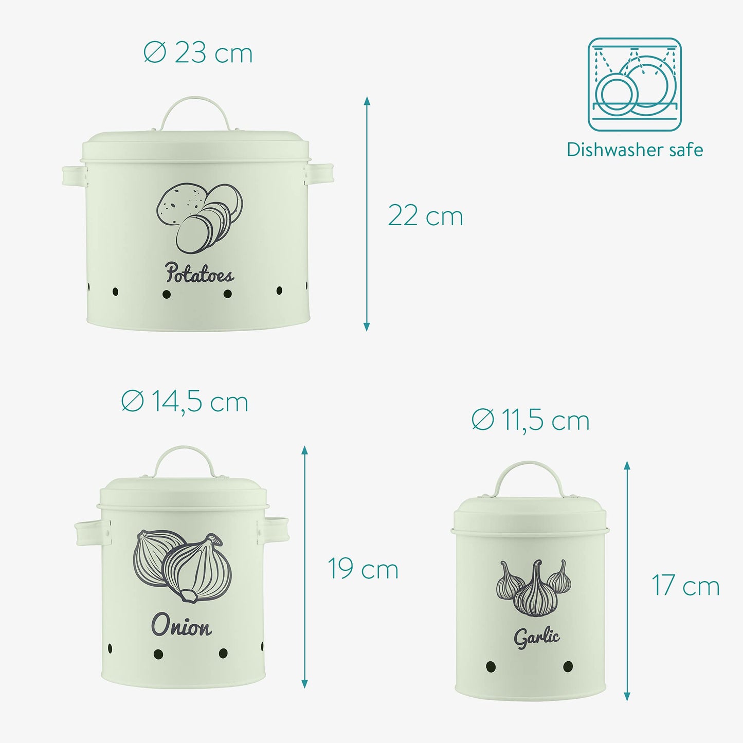 Navaris food storage containers set made of iron for potatoes, onions, garlic - dishwasher safe.