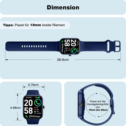 Smartwatch for men and women with phone function Alexa integrated - Fitness watch 100+ sports modes - Smartwatch 1.8 inches & IP68, pedometer watch for Android iOS with heart rate monitor SpO2 stress sleep monitor - blue