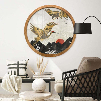 K&L Wall Art Round Wooden Picture Frame Natural for 30cm Ø Posters MDF Wood Frame Modern Living Room Hallway Round Wood Look