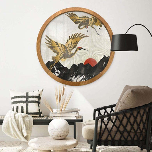 K&L Wall Art Round Wooden Picture Frame Natural for 30cm Ø Posters MDF Wood Frame Modern Living Room Hallway Round Wood Look