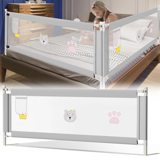 Jopassy bed rail 200cm, height adjustable 70-98 cm, toddler bed guardrail, safety rail with pattern, stable construction, bed rail with mesh, gray