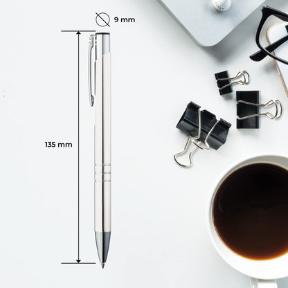 GIMEI® Metal Ballpoint Pen 50 Pieces | Premium Set High Quality, for Easy & Smooth Writing | White Pen with Blue Ink as Optical Highlight