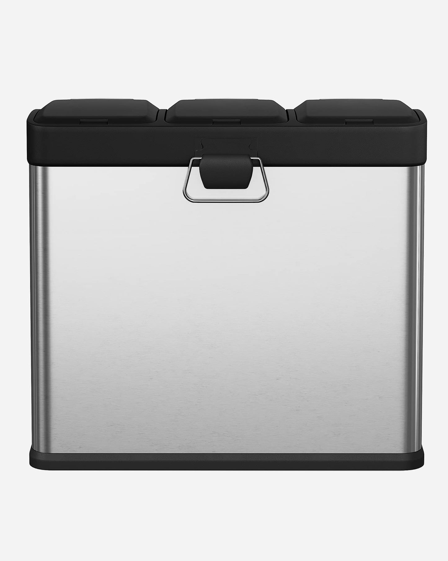 SONGMICS Kitchen Trash Can, Garbage Bin, Step Can with 3 compartments, inner bins and 6 stickers for waste separation, waste separation system, Silver-Black, 60.4 x 30 x 56.3 cm (L x W x H)