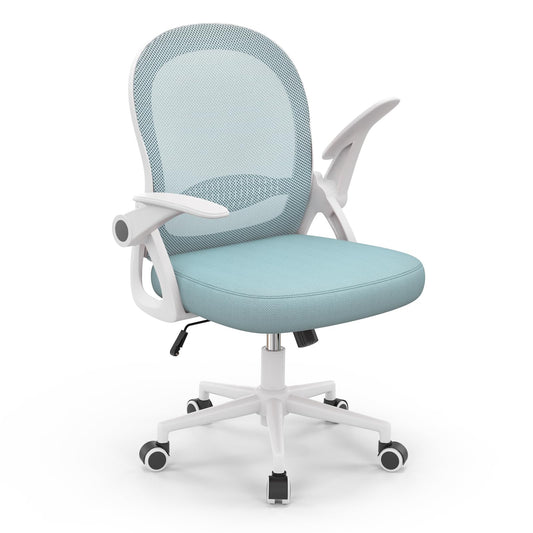 Naspaluro office chair, ergonomic desk chair with breathable mesh backrest, foldable armrests, height adjustable, computer chair, lightweight chair, 360° swivel chair, Blue.