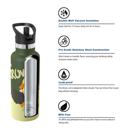 Super Sparrow Stainless Steel Water Bottle - Lightweight Insulated Tumbler - 500ml - Standard Mouth Straw Lid - BPA-Free Thermos, Flask for Sports, Travel, School, Outdoor