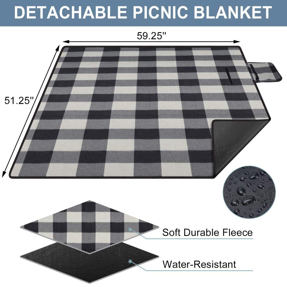 HappyPicnic insulated picnic backpack for 4 people with complete tableware set, spacious cooler compartment, bottle holders, and large waterproof picnic blanket.