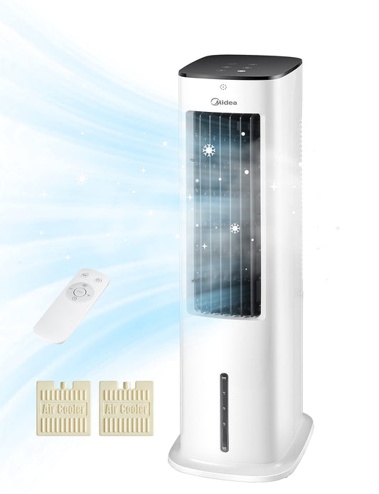 Midea 4-in-1 Portable Air Conditioner without Exhaust Hose | Tower Fan with Water Cooling & Humidifier | Mobile Air Cooler with 5L Water Tank, 355m³/h Airflow, Ionization, Remote Control (55W, White)