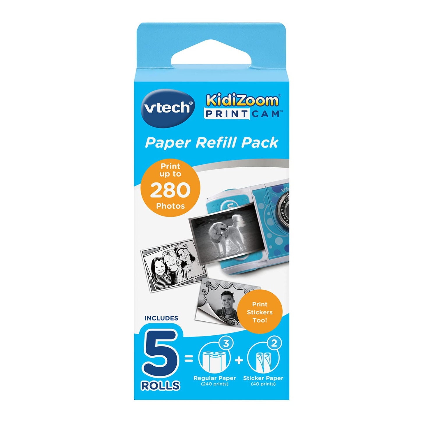 VTech KidiZoom Print Cam - Instant camera for kids with printing function, selfie and video function, ages 4-12 & KidiZoom Print Cam - Thermal paper - Vtech 80-417449 kids camera, Multicolor