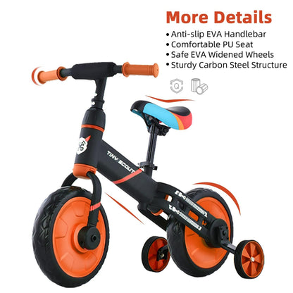 ZavoFly 4 in 1 balance bike, kids tricycle, tricycle for children aged 3 to 5 years old (Orange)