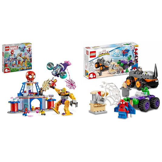 LEGO Marvel Spidey and His Super Friends The headquarters of Spidey's team & Marvel Spidey and His Super Friends Hulks and Rhinos Monster Truck Duel