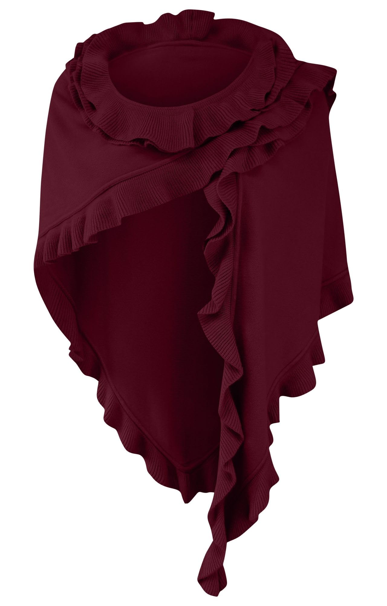 Poncho cape traditional scarf cloak shawl trachten cloth women's knitted poncho traditional knit cape knitted wrap ruffles scarf cashmink, color: dark red