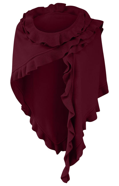 Poncho cape traditional scarf cloak shawl trachten cloth women's knitted poncho traditional knit cape knitted wrap ruffles scarf cashmink, color: dark red