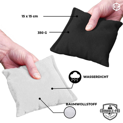 Official Cornhole Bags | 4 black and 4 white bags | Official sizes | Premium quality | 100% cotton | Waterproof | American game | outdoor fun | friends & family | OriginalCup®