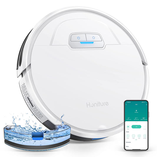 HONITURE G20 Robot Vacuum Cleaner with Mop Function, 4000Pa Suction, Sweep, Suck, and Mop 3 in 1 Robot Vacuum, Ideal for Pet Hair, Carpets, Hard Floors, Voice, Remote Control, White, L