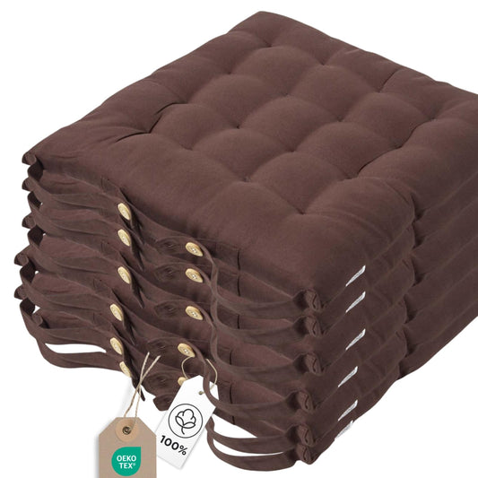 Homescapes 6-piece chair cushion set 40x40 cm brown - seat cushions for outdoor/indoor use with cotton cover, washable seat padding Oeko-TEX certified for dining, kitchen, and garden chairs.