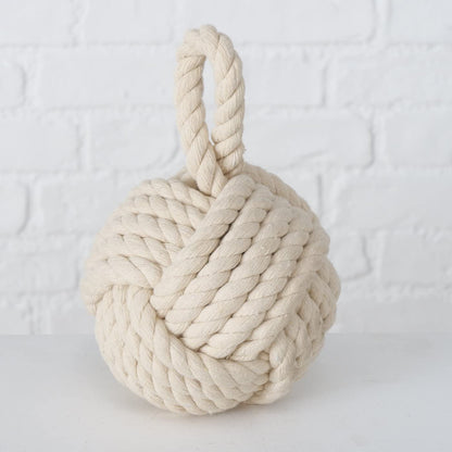 Boltze door stopper set Jute Knot natural knit ball fabric base 1.5 kg weight with convenient loop (2 pack)