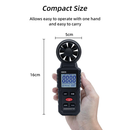 Mcbazel 3 in 1 Handheld Digital Anemometer Wind Speed Meter for measuring wind speed, temperature, wind chill for HVAC, drones, sailing, fishing.
